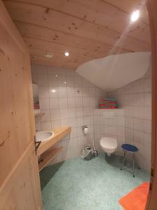 a bathroom with a sink and a toilet at Dreimäderlhaus in Aussersiggam