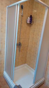 a shower with a glass door in a bathroom at Apartman Vlašićki san in Vlasic +12 photos