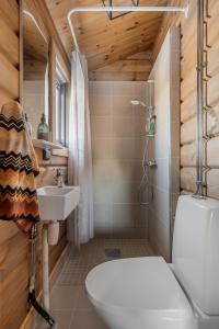 ein Badezimmer mit Dusche, Toilette und Waschbecken in der Unterkunft Trysilsetra 35 in Trysil + 27 Fotos