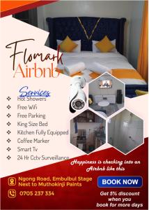 a flyer for a hotel room with a bed at Flomark in Nairobi