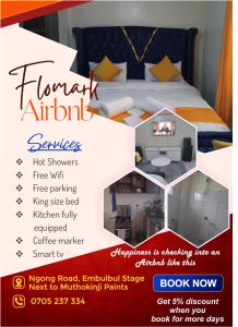 a flyer for a hotel room with a bed at Flomark in Nairobi
