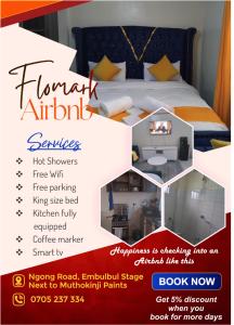 a flyer for a hotel room with a bed at Flomark in Nairobi