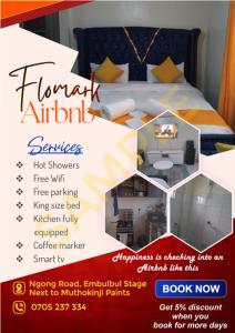 a flyer for a hotel room with a bed at Flomark in Nairobi