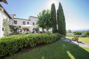 a row of trees in front of a house at Campopineta in Incisa in Valdarno