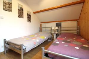 deux lits jumeaux dans une chambre avec dans l'établissement Le Chalet Vert entre nature et animations, à La Bresse