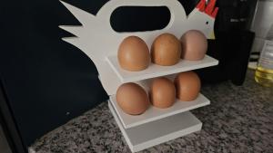 un groupe d'œufs sur des étagères dans un réfrigérateur dans l'établissement Farm Lodge, à Monaghan