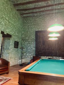 een kamer met een biljarttafel en een projector bij Domaine des Rochaules 