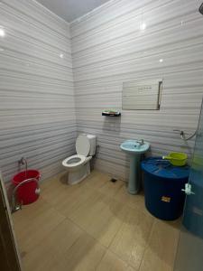 a bathroom with a toilet and a sink at D'Huda Homestay in Sungai Petani +3 photos