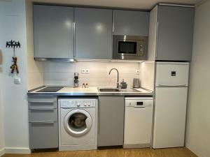 een keuken met een wasmachine en een wastafel bij NEGUA Vielha in Vielha