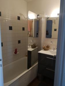 a bathroom with a tub and a sink and a shower at Foux d'Allos, studio de 27m2 en centre-ville, plein sud avec terrasse in La Foux d'Allos