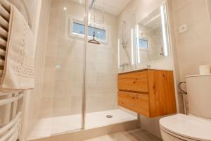 a bathroom with a shower and a toilet at Le Bleu des Remparts in Chalon-sur-Saône