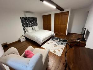 ein Wohnzimmer mit Sofa und Bett in der Unterkunft Domaine Cherps Spa - Quietude in Vielleségure + 5 Fotos