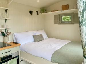 a small bedroom with a bed in a caravan at The Coop in Broadway +21 photos