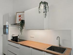 Köök või kööginurk majutusasutuses Stuck-Denkmal-Apartment zentral in Krefeld mit hohen Decken +2 fotot