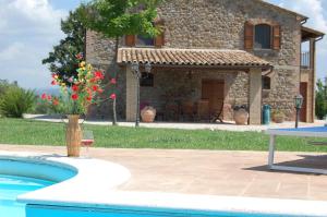 a house with a glass of wine and a pool at Solaria Orvieto in Orvieto