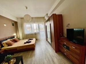 TV a/nebo společenská místnost v ubytování Cozy Caramel Studio Ultracentral Old Town