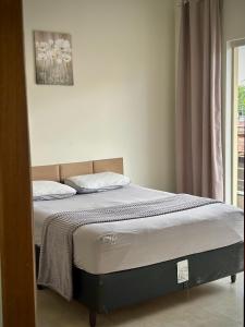 a bed sitting in a bedroom with a window at Apartamento Palmeira Espaço Conforto e Conectividade em Formosa in Formosa