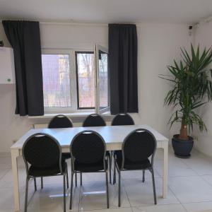 a conference room with a white table and chairs at Gästehaus Bergedorf 1 in Hamburg