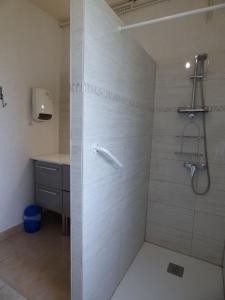 une salle de bain avec douche et lavabo dans l'établissement Gîte de Castellasses, à Castelmayran