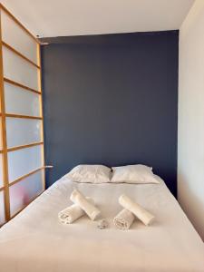 里摩日Appartement 4 spacieux Av Georges Dumas - DABNB的床上有两条可移动的毛巾