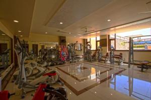 ein Fitnessstudio mit Laufbändern und Crosstrainern in der Unterkunft Apartment Balcony Private Peaceful Parking in Ajmer