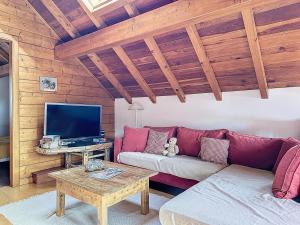 un salon avec un canapé et une télévision dans l'établissement Chalet Face aux Etoiles, à Molines-en-Queyras