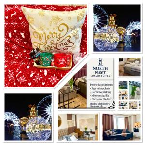 eine Fotocollage mit Weihnachtslichtern und eine Collage aus Moormoil in der Unterkunft North Nest Luxury Suites in Danzig