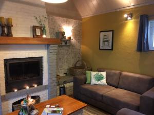 ein Wohnzimmer mit Couch und Kamin in der Unterkunft Ferienhaus für 5 Personen ca 100 m in De Panne, Flandern Plopsaland und Umgebung in De Panne