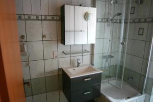 a bathroom with a shower and a sink and a shower at Wohnung In Ilfeld Mit Grill Und Garten in Harztor +7 photos