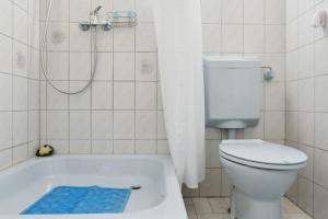 a bathroom with a toilet and a bath tub at Appartement In Süd in Dessau