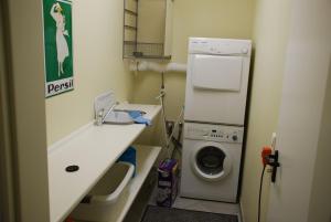 ein Badezimmer mit Waschbecken und Waschmaschine in der Unterkunft Ferienwohnung für 3 Personen ca 70 m in Swantow, Ostseeküste Deutschland Rügen in Poseritz