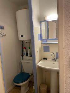 a small bathroom with a toilet and a sink at Studio accueillant avec vue montagne à Font-Romeu in Font-Romeu