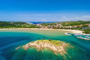 an aerial view of a small island in the ocean at Apartments BePa in Lopar