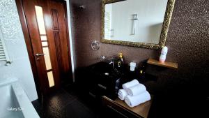 une salle de bain avec un lavabo et un miroir dans l'établissement Ferval Confort Craiova, à Craiova 3 autres photos