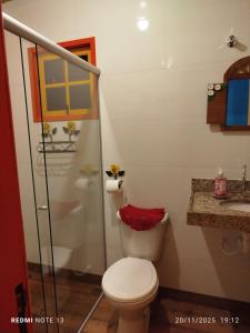 een badkamer met een toilet en een douche bij Chalé Emília Costa in Ouro Preto +18 foto's