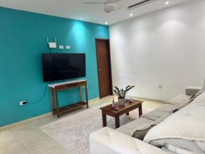 ein Wohnzimmer mit Couch und Flachbildfernseher in der Unterkunft sunshine home in Paraty