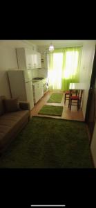 a living room with a couch and a kitchen at Apartament LUXURY Cluj in Floreşti
