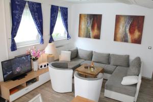 ein Wohnzimmer mit Sofa und Fernseher in der Unterkunft Ferienwohnung Vulkaneifel in Daun
