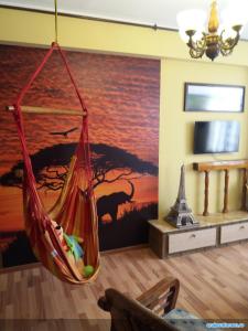 クラヨーヴァにあるȘoimului 27 No Smoking Apartの絵画のある部屋に掛けられたハンモック