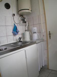 eine Küche mit Spüle und Arbeitsplatte in der Unterkunft Ferienhaus "Lilienstein" in Prossen