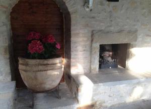 a stone fireplace with a vase with flowers in it at Monastery Biribino in Città di Castello +26 photos