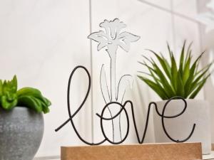 uma placa que diz amor ao lado de uma planta em Curtins16 em Pontresina