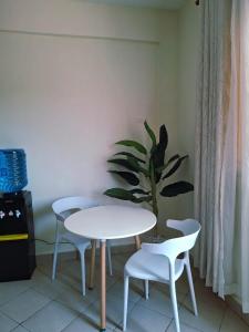 una mesa y dos sillas y una planta en una habitación en Evara staycation, en Shanzu