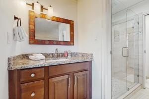 une salle de bain avec lavabo et douche dans l'établissement Summit & Shore Chalet, à Wood Vista