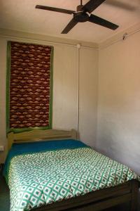 une chambre avec un lit et un ventilateur de plafond dans l'établissement Zelenaiplava dormis, à Merlo