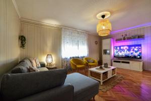 uma sala de estar com um sofá e uma TV em Dalmatinisches Landhaus Martin em Otok