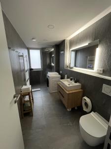 y baño con aseo, lavamanos y aseo. en Verde Apartment, en Svoboda nad Úpou 38 fotos más