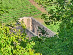 un pont au milieu d'un champ avec des arbres dans l'établissement Haus Budinger, à Alf 1 autre photo