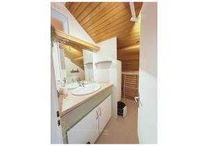 a bathroom with a sink and a mirror at Bel appartement 4 à 6 personnes, ambiance chalet in Eaux-Bonnes +24 photos
