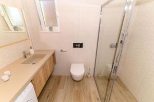 a bathroom with a toilet and a shower at Hygge Boutique Apartment in Trogir